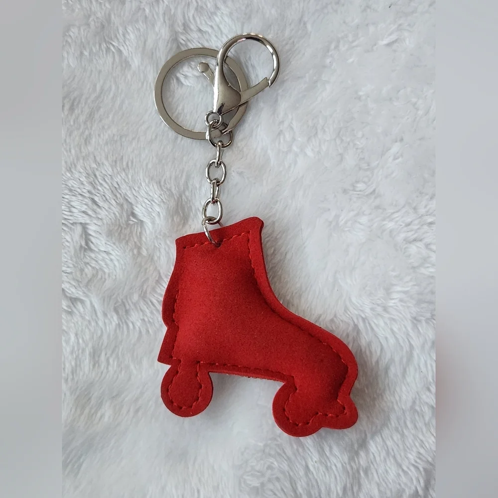 Red and Silver Sparkling Rhinestone Roller Skate Keychain Bag Charm